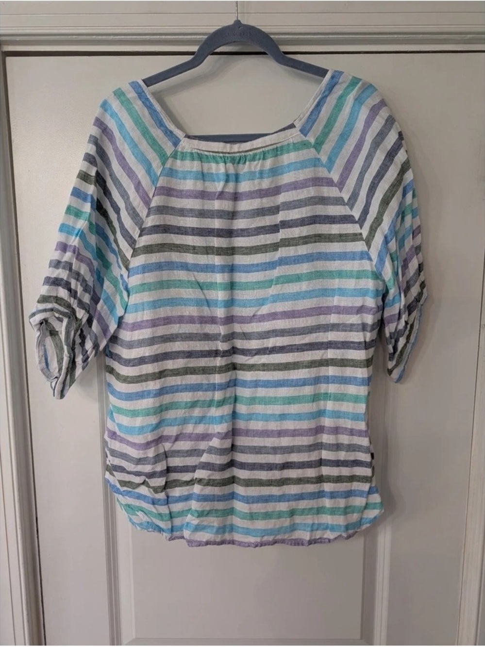 Talbots Striped V-Neck Short Sleeve Top in Mint, Lavender & Gray - Picture 5 of 6